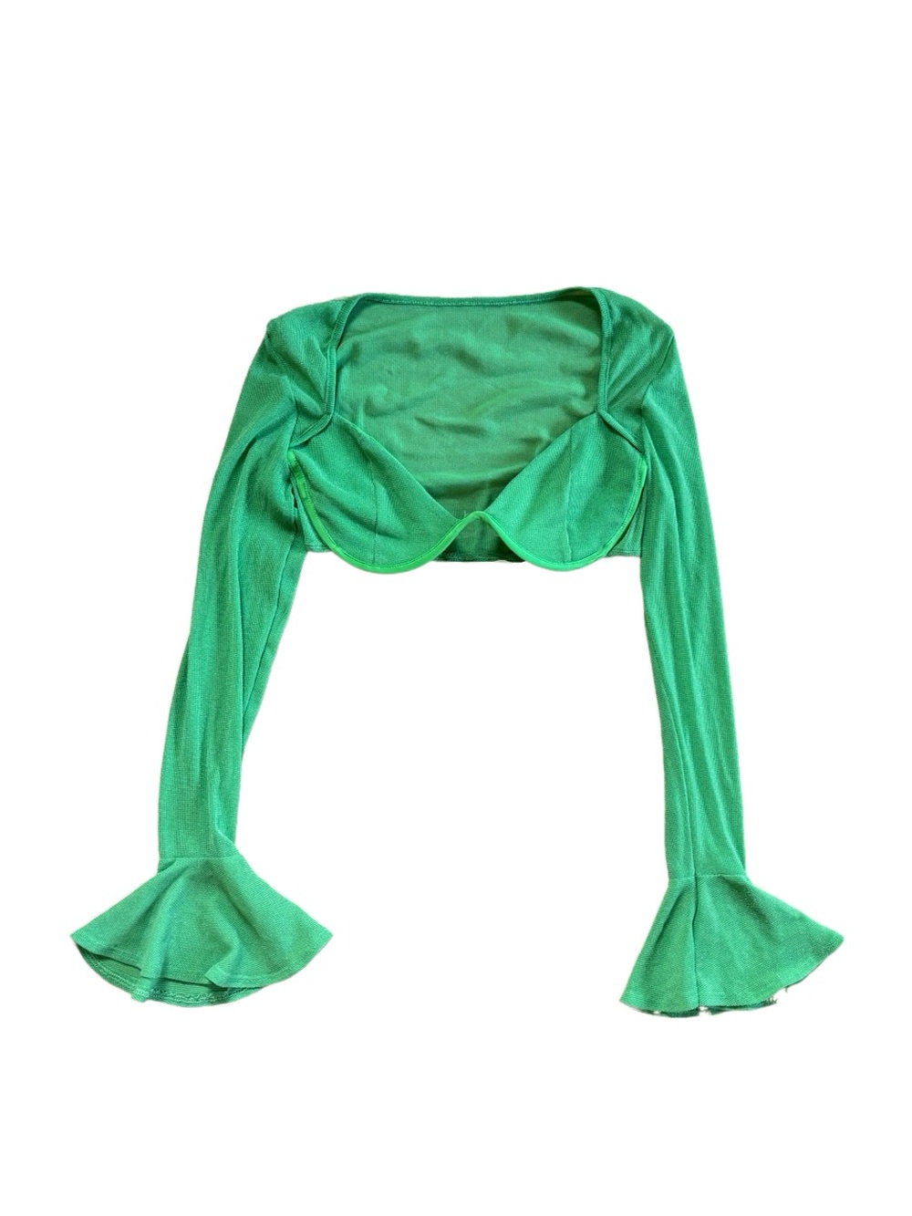 Green long flare sleeve crop top